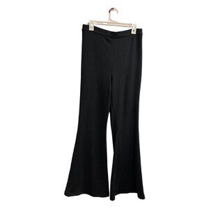 Stylestalker Pants Womens Black Ribbed Sweater Knit Wide Leg Trousers Back Zip